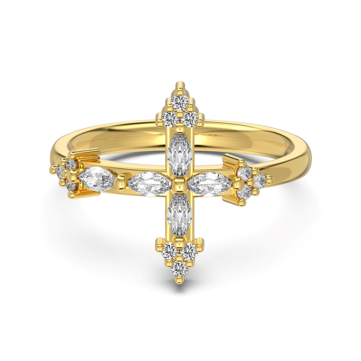 Flydeer Round and Marquise-Cut Religious Cross Statement Eternity Rings DY121232-S-W-WH