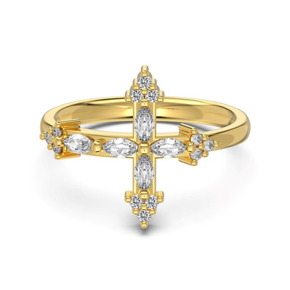 Flydeer Round and Marquise-Cut Religious Cross Statement Eternity Rings DY121232-S-W-WH