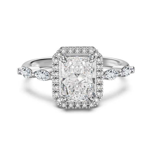Flydeer 2ct Engagement Wedding Rings for Women 925 Sterling Silver Halo Radiant Cut Wedding Promise Rings for Her 8A CZ Size 5-9