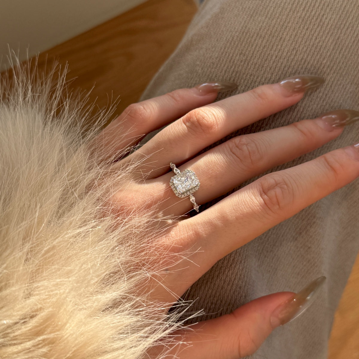 Flydeer 2ct Engagement Wedding Rings for Women 925 Sterling Silver Halo Radiant Cut Wedding Promise Rings for Her 8A CZ Size 5-9