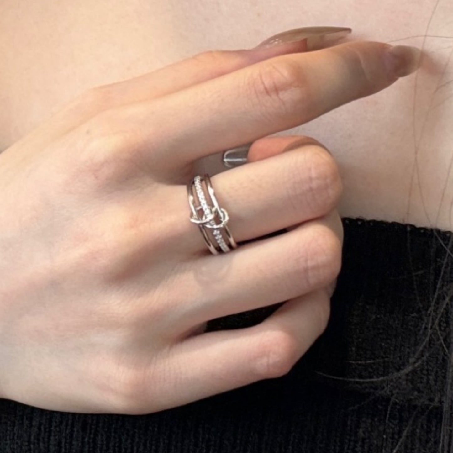Flydeer Fashion Elegant Stackable Rings for Women 925 sterling silver with 5A Cubic Zirconia Interlocking 3-Band Stacked Ring Statement Multi Ring Stacking Jewelry for Her Size 6-9