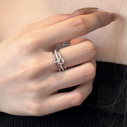 Flydeer Fashion Elegant Stackable Rings for Women 925 sterling silver with 5A Cubic Zirconia Interlocking 3-Band Stacked Ring Statement Multi Ring Stacking Jewelry for Her Size 6-9