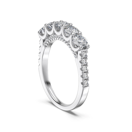 Flydeer Wedding Band Engagement Ring for Women Five Stone with Side Stones Round Cut 925 Sterling Silver 5A Cubic Zirconia Anniversary Ring for Her Size 5-9