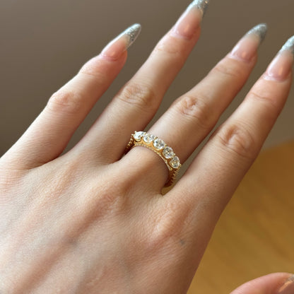 Flydeer Wedding Band Engagement Ring for Women Five Stone with Side Stones Round Cut 925 Sterling Silver 5A Cubic Zirconia Anniversary Ring for Her Size 5-9