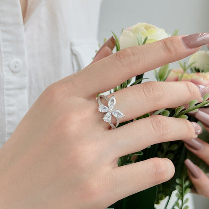 Flydeer 0.5CT Pear and Marquise-Cut Butterfly Shaped Eternity Ring DY120713-S-W-WH