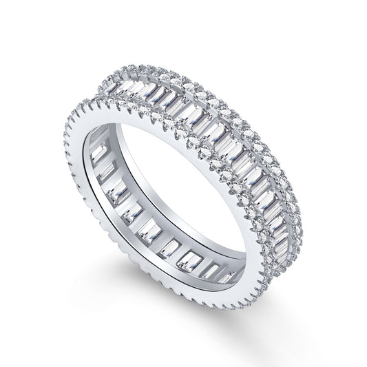 Flydeer Wedding Band for Women Baguette 925 Sterling Silver 5A Cubic Zirconia Eternity Wedding Anniversary Band for Her Size 5-9