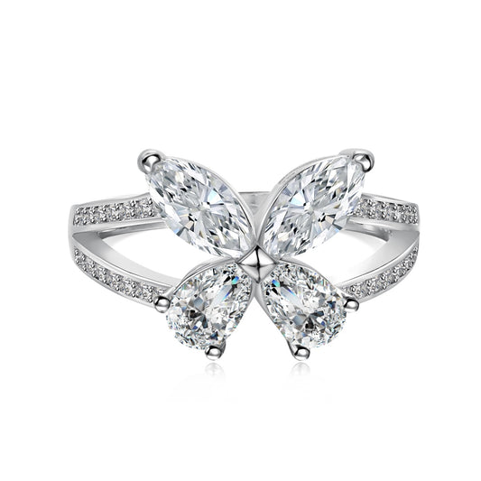 Flydeer 0.5CT Pear and Marquise-Cut Butterfly Shaped Eternity Ring DY120713-S-W-WH