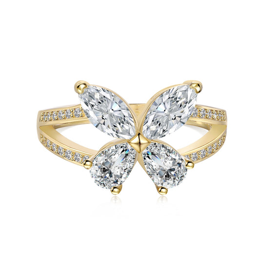 Flydeer 0.5CT Pear and Marquise-Cut Butterfly Shaped Eternity Ring DY120713-S-W-WH