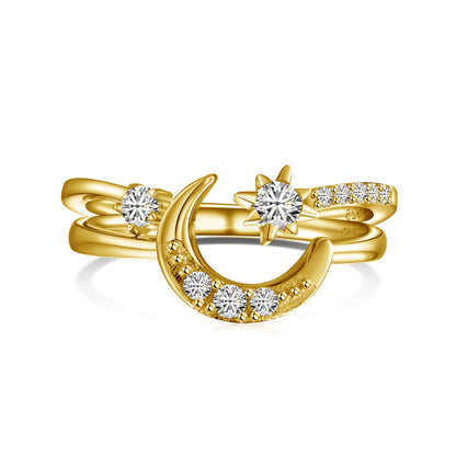 Flydeer 2Pcs Adjustable Ring Set Stackable Matching Rings with Moon, Sun & Star DY121008-S-W-WH