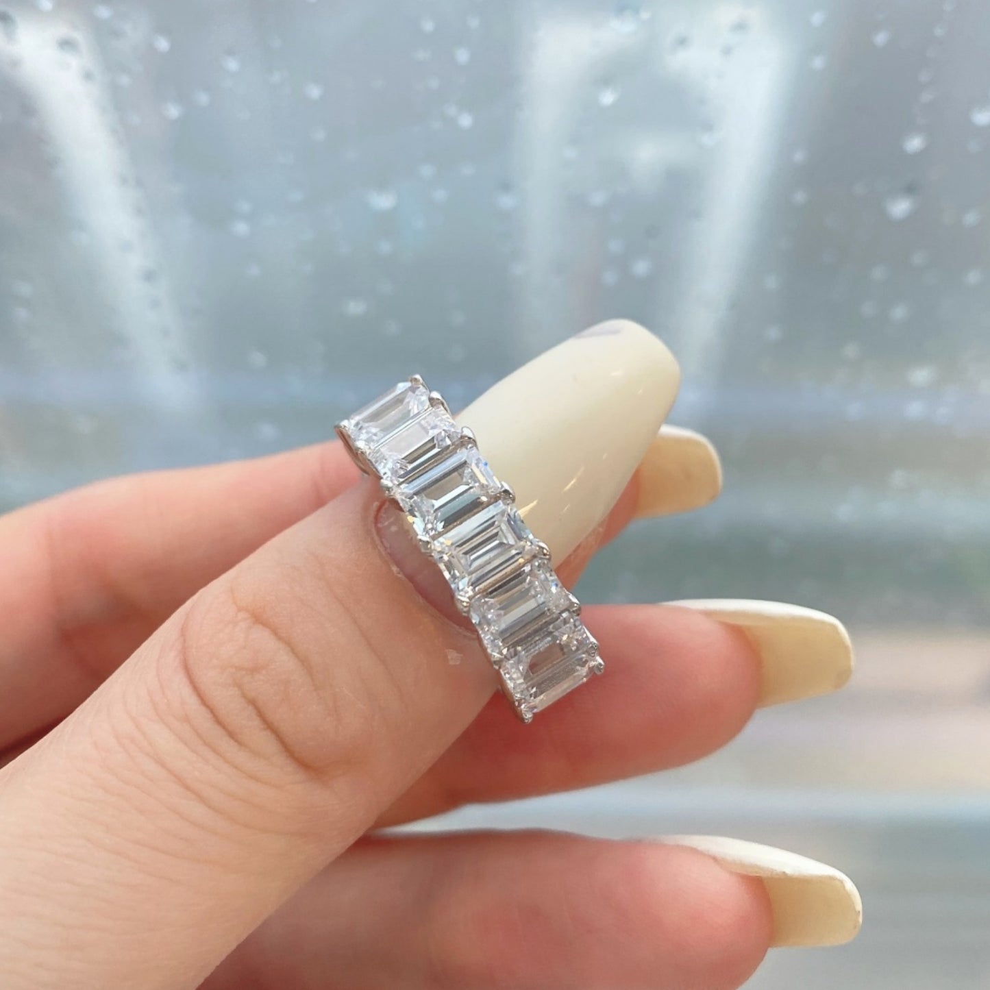 Flydeer Engagement Wedding Rings for Women 925 Sterling Silver 5A CZ Emerald Cut Wedding Band for Women Eternity Rectangle Stacking Ring for Her Size 5-9