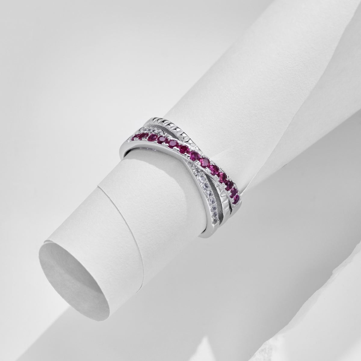 Flydeer Multi-Layer Crossover Geometric Openwork Eternity Ring DY120900-S-W-WH