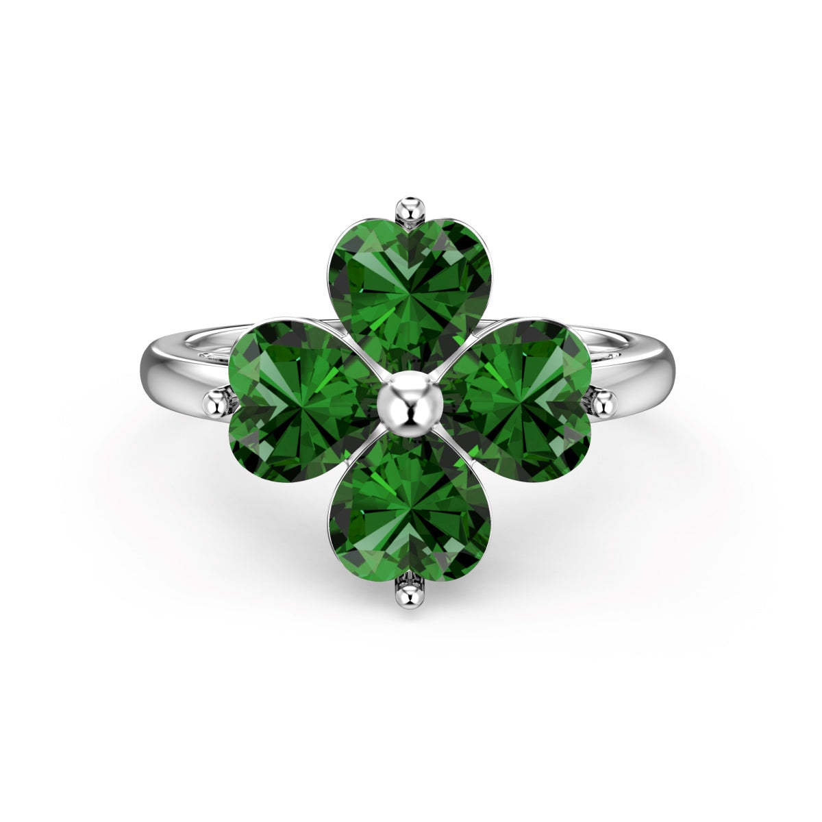 Flydeer 0.75ct Heart Cut Inlaid Four-Leaf Clover Engagement Eternity Ring DY120978-S-W-WH