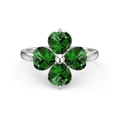 Flydeer 0.75ct Heart Cut Inlaid Four-Leaf Clover Engagement Eternity Ring DY120978-S-W-WH