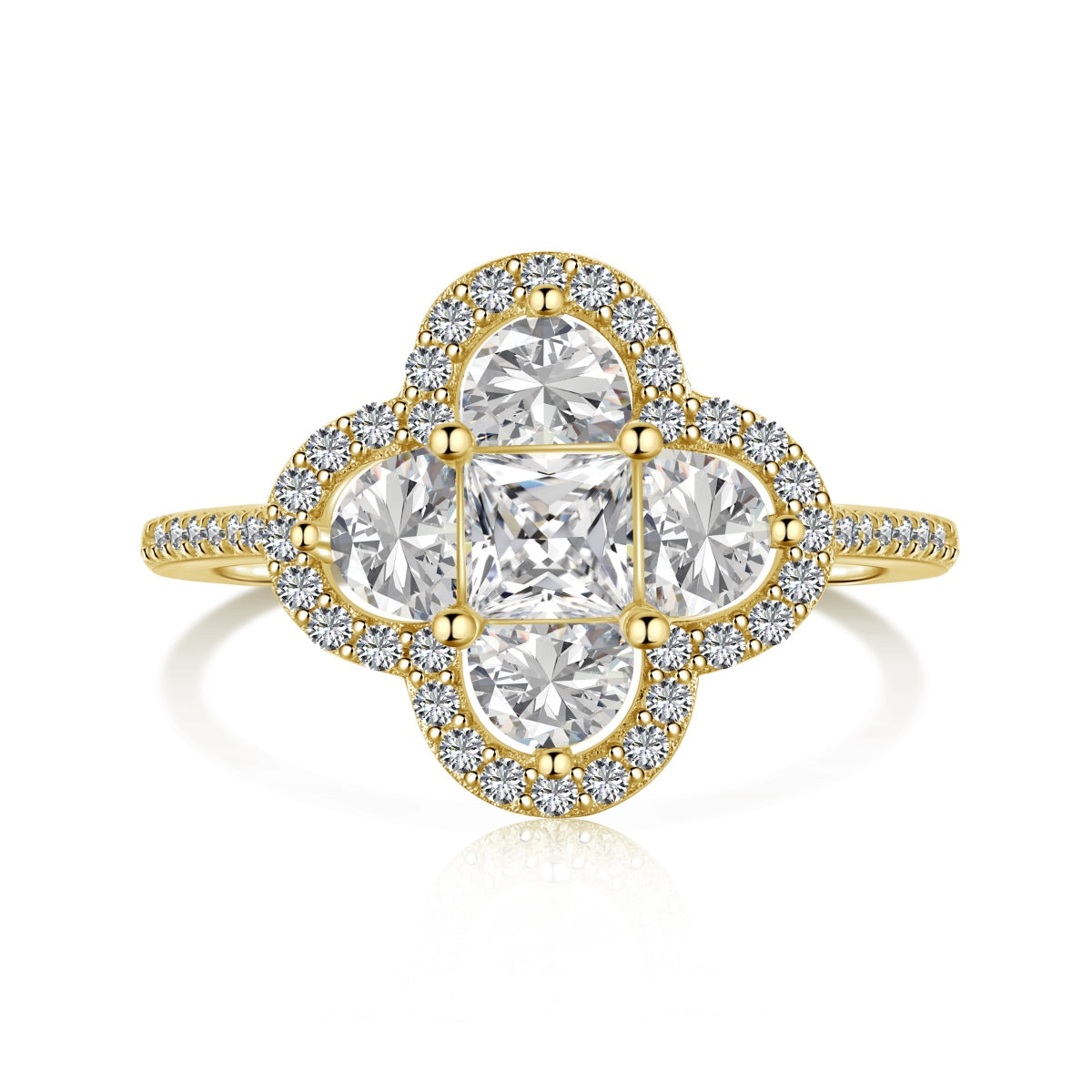 Flydeer  Four Leaf Clover Engagement Ring for Women DY120712-S-W-WH