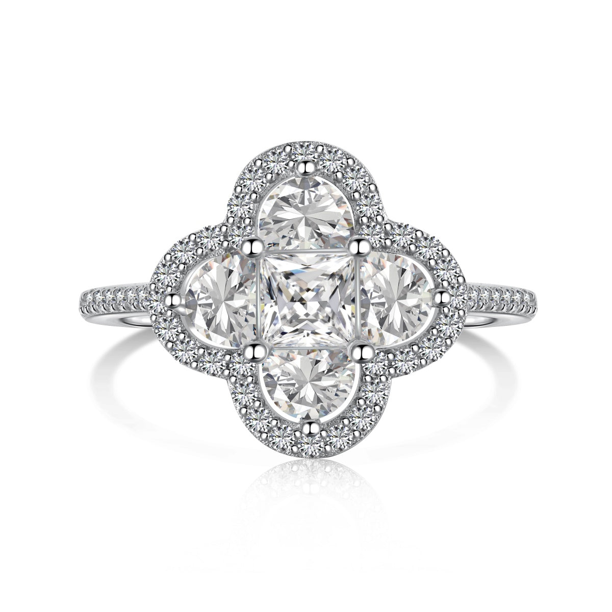 Flydeer  Four Leaf Clover Engagement Ring for Women DY120712-S-W-WH