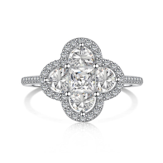 Flydeer  Four Leaf Clover Engagement Ring for Women DY120712-S-W-WH