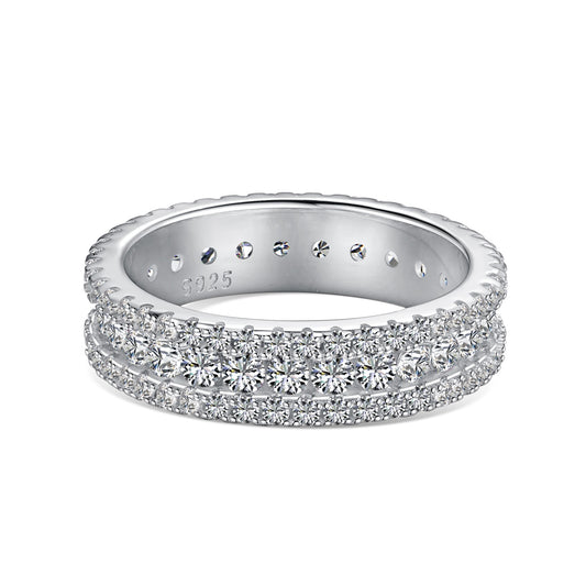 Flydeer Wedding Band for Women Round 925 Sterling Silver 5A Cubic Zirconia Eternity Engagement Rings for Women Size 6-9