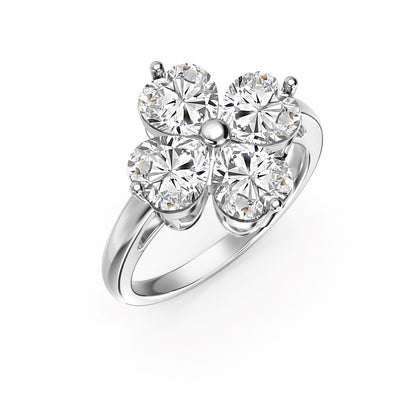 Flydeer 0.75ct Heart Cut Inlaid Four-Leaf Clover Engagement Eternity Ring DY120978-S-W-WH