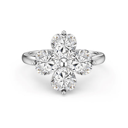 Flydeer 0.75ct Heart Cut Inlaid Four-Leaf Clover Engagement Eternity Ring DY120978-S-W-WH