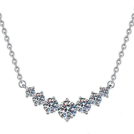 Flydeer Necklaces for Women 925 Sterling Silver 7 Stone Curved Smile Necklace 5A CZ Pendant Necklace Jewelry Gifts for Women 1.7-5CT