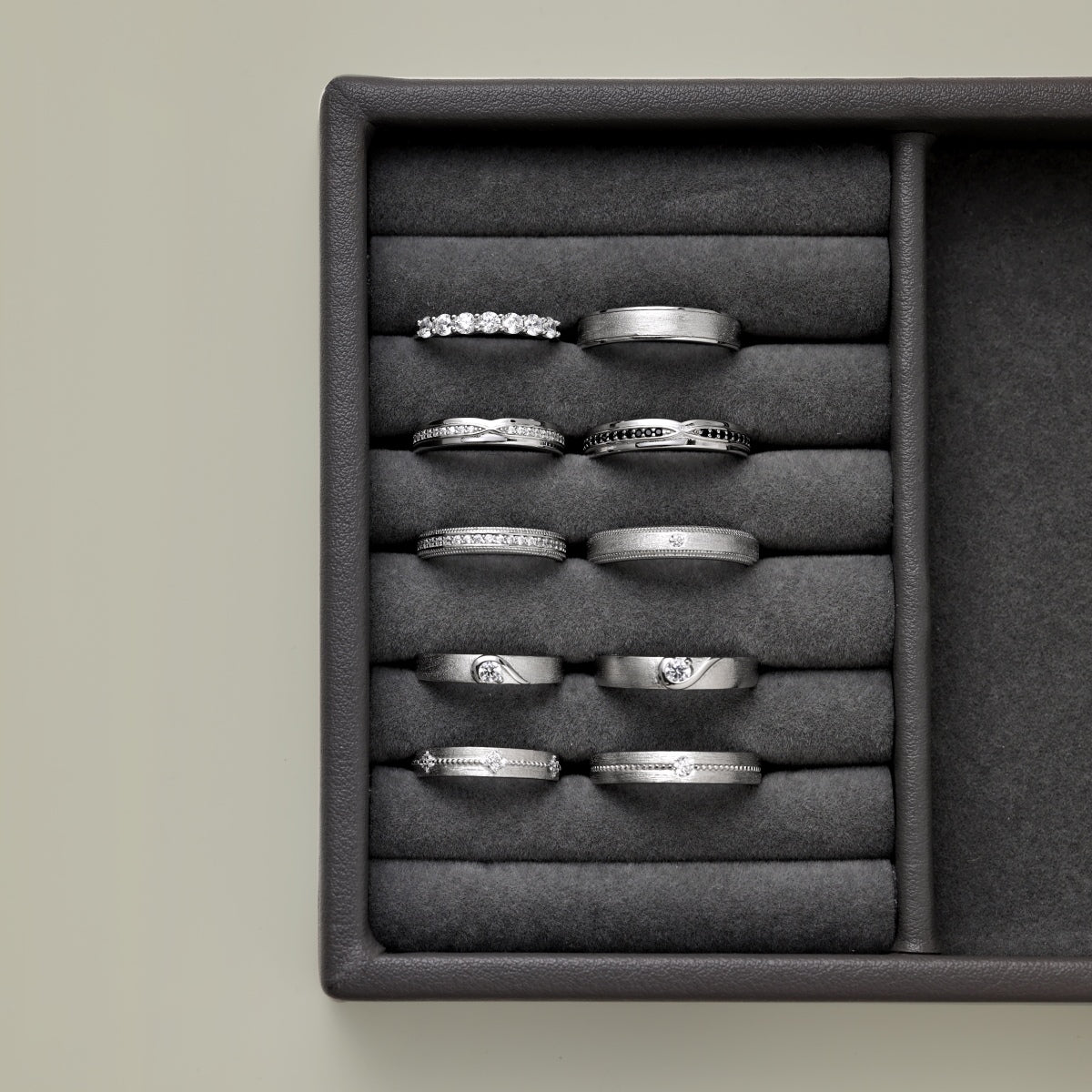 Flydeer Wedding Matching Couple's Band for Men - Solitaire Zirconia with Beaded Around, 925 Sterling Silver Matte-Brushed Finish Lover Ring for His Silver Size 7-12