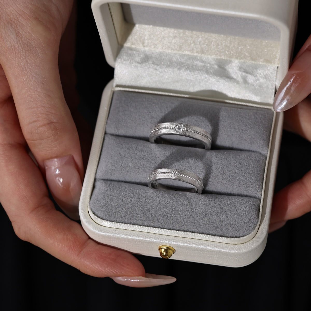 Flydeer Wedding Matching Couple's Band for Men - Solitaire Zirconia with Beaded Around, 925 Sterling Silver Matte-Brushed Finish Lover Ring for His Silver Size 7-12