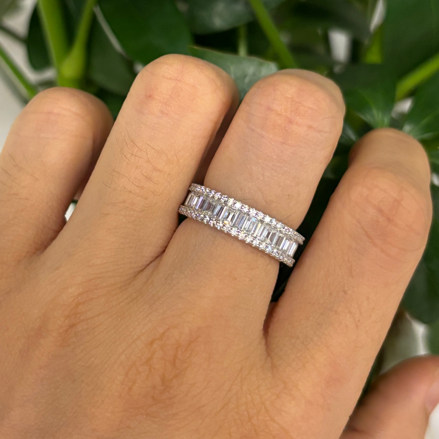 Flydeer Wedding Band for Women Baguette 925 Sterling Silver 5A Cubic Zirconia Eternity Wedding Anniversary Band for Her Size 5-9