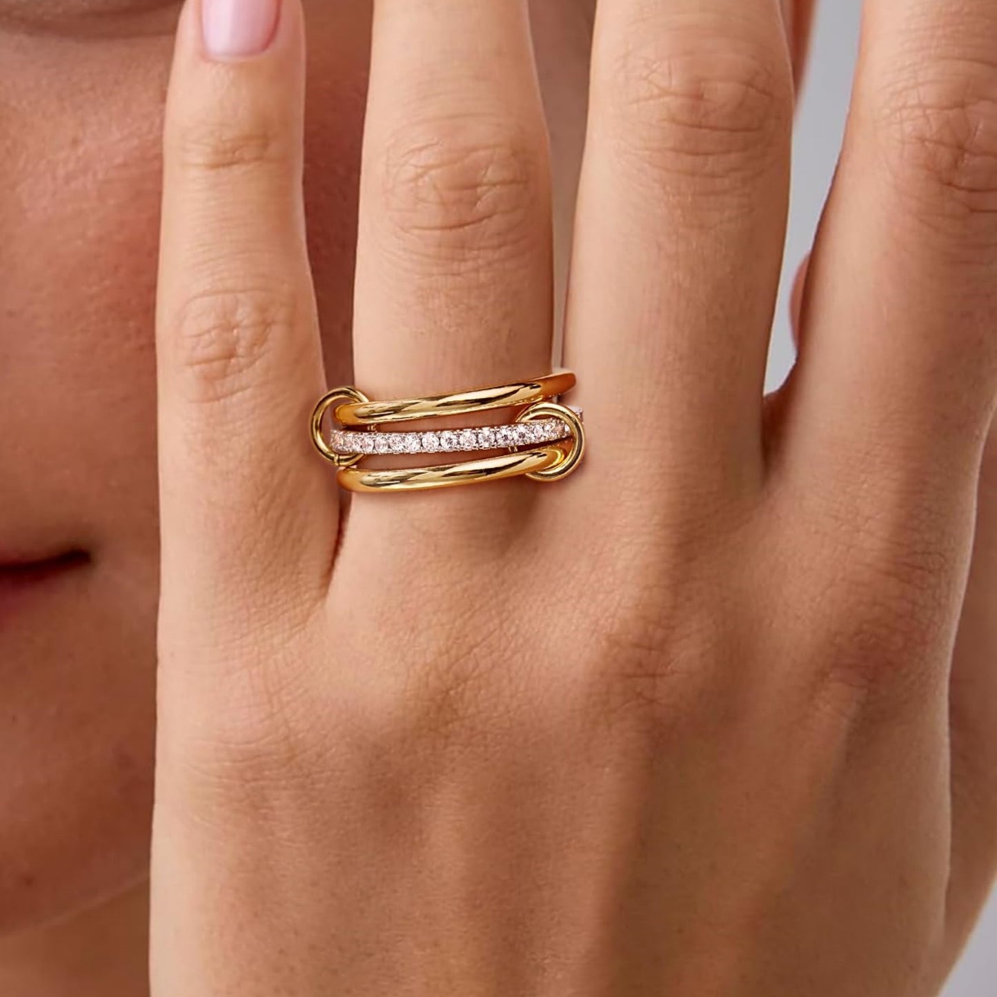 Flydeer Fashion Elegant Stackable Rings for Women 925 sterling silver with 5A Cubic Zirconia Interlocking 3-Band Stacked Ring Statement Multi Ring Stacking Jewelry for Her Size 6-9