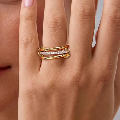 Flydeer Fashion Elegant Stackable Rings for Women 925 sterling silver with 5A Cubic Zirconia Interlocking 3-Band Stacked Ring Statement Multi Ring Stacking Jewelry for Her Size 6-9