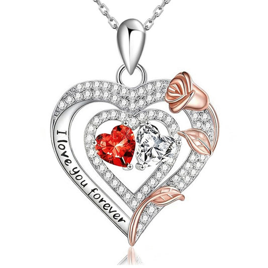 Flydeer Necklaces for Women 925 Sterling Silver Double Heart Birthstone Dainty Pendant Necklace 5A CZ Anniversary Jewelry Gifts for Women