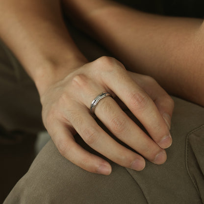 Flydeer Wedding Matching Ring for Men - Pave Black Zirconia with 925 Sterling Silver Groom Lovers Couple Rings for His Silver Size 7-12