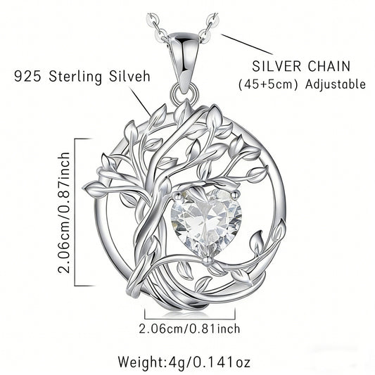Flydeer Necklaces for Women 925 Sterling Silver Tree of Life Heart Cut Dainty Pendant Necklace 5A CZ Anniversary Jewelry Gifts for Women