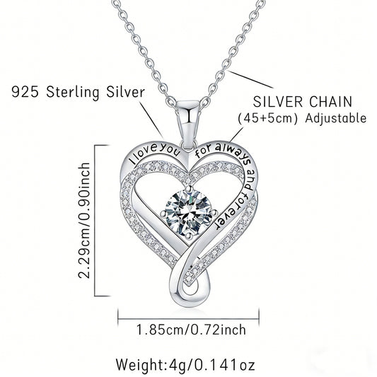 Flydeer Necklaces for Women 925 Sterling Silver Infinity Heart Necklace Dainty Pendant Necklace 5A CZ Anniversary Jewelry Gifts for Women