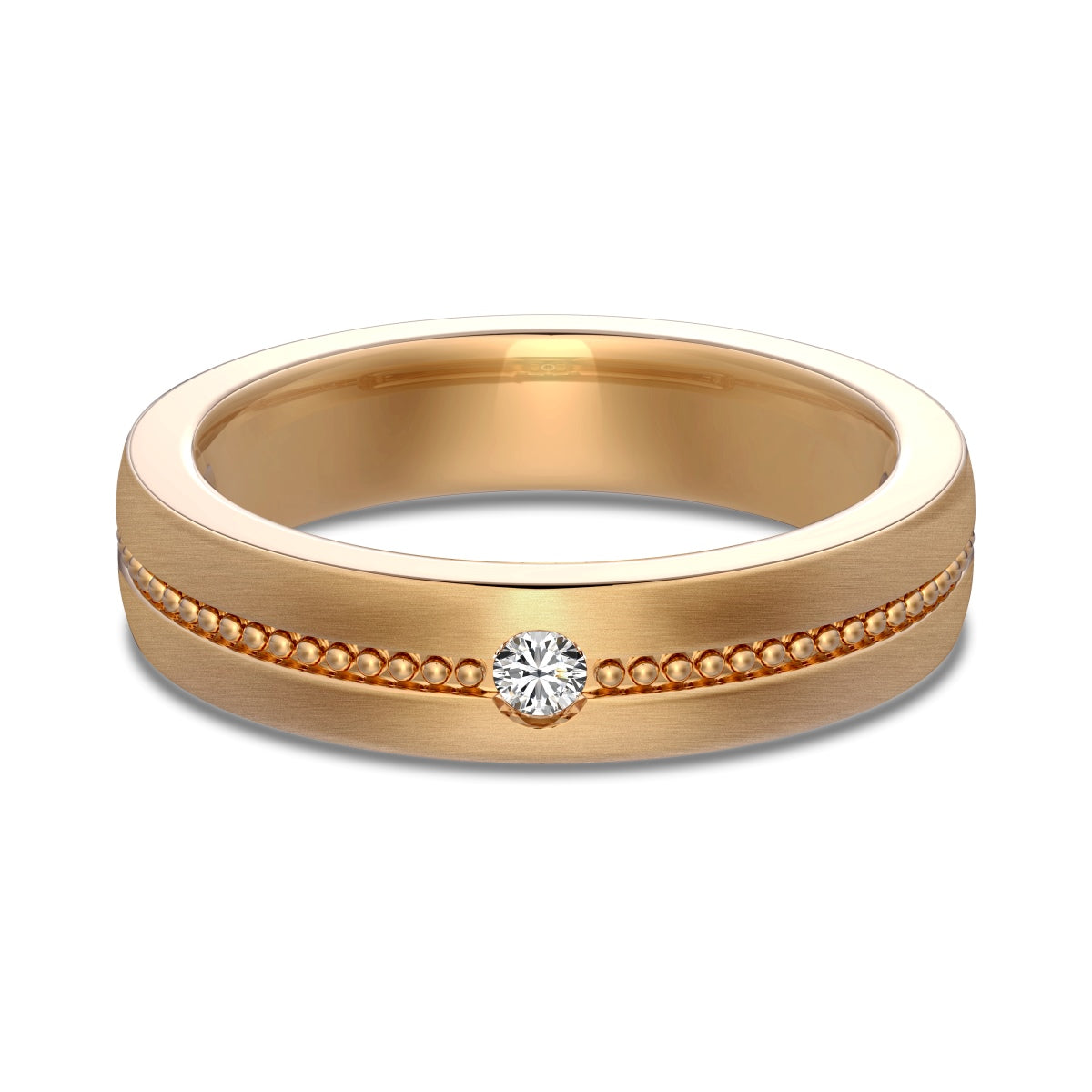 Flydeer Wedding Matching Couple's Band for Men - Solitaire Zirconia with Beaded Around, 925 Sterling Silver Matte-Brushed Finish Lover Ring for His Silver Size 7-12