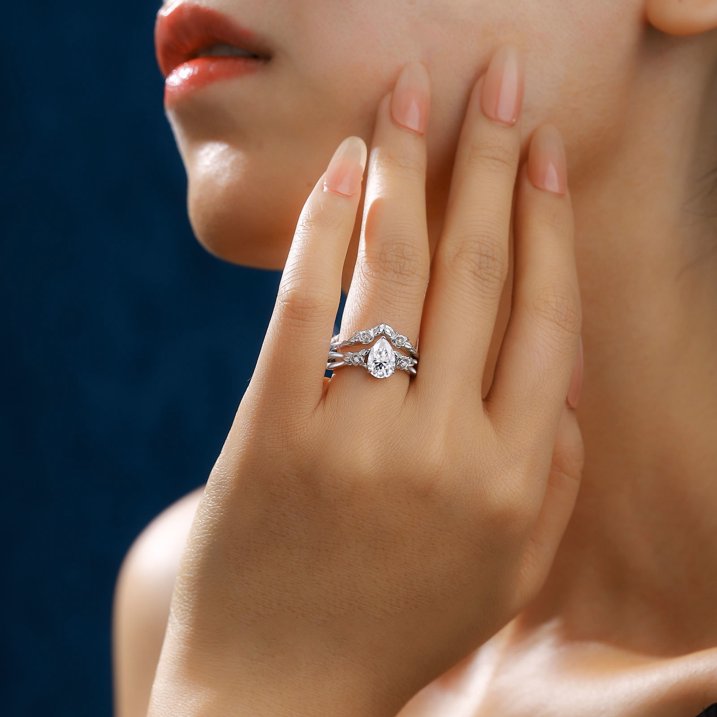 Flydeer Wedding Rings for Women 925 Sterling Silver Floral Flower Promise Rings Pear Cut 5A CZ Size 5-10