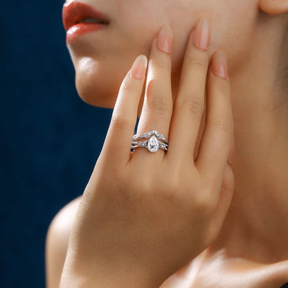 Flydeer Wedding Rings for Women 925 Sterling Silver Floral Flower Promise Rings Pear Cut 5A CZ Size 5-10