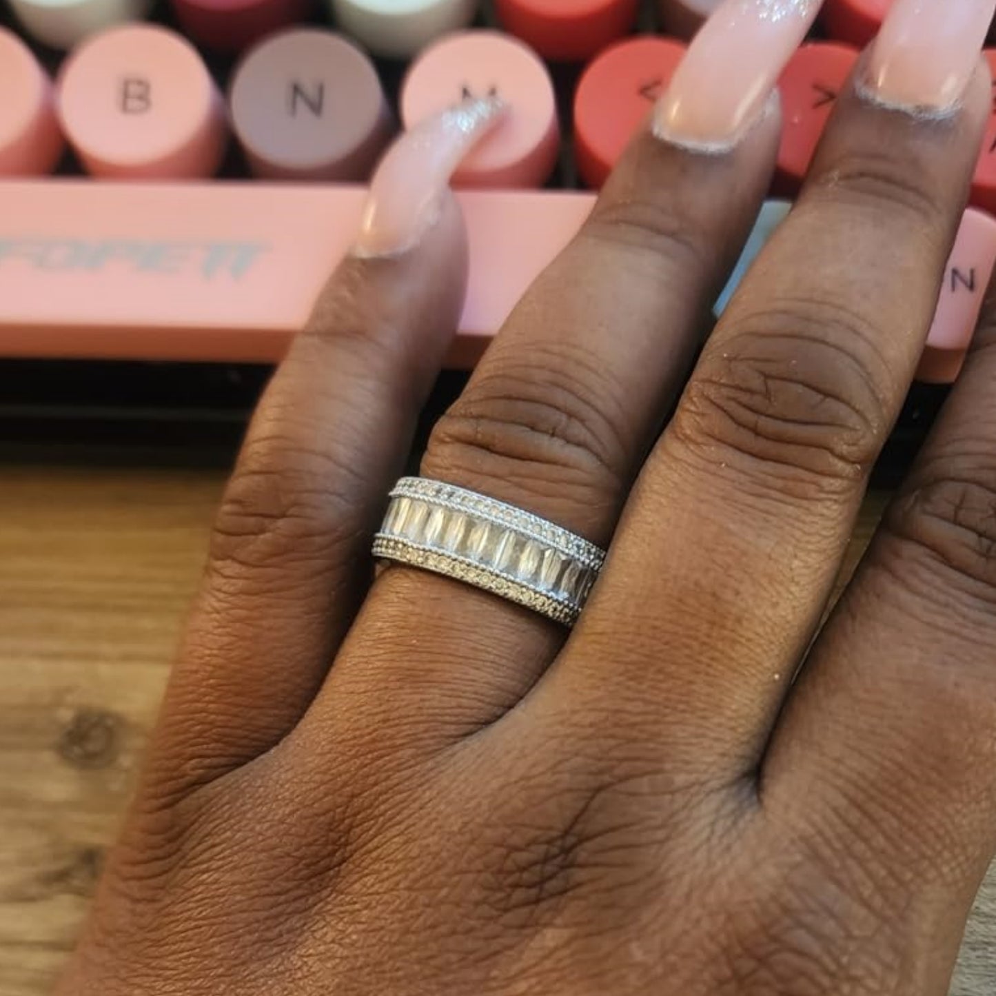 Flydeer Wedding Band for Women Baguette 925 Sterling Silver 5A Cubic Zirconia Eternity Wedding Anniversary Band for Her Size 5-9