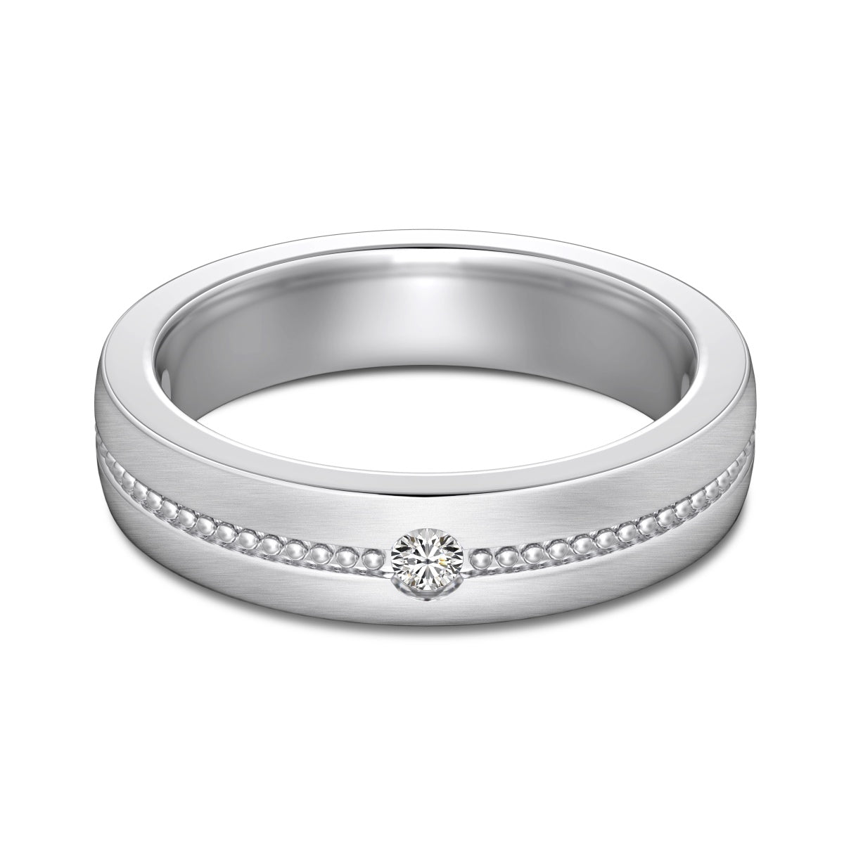Flydeer Wedding Matching Couple's Band for Men - Solitaire Zirconia with Beaded Around, 925 Sterling Silver Matte-Brushed Finish Lover Ring for His Silver Size 7-12