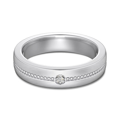 Flydeer Wedding Matching Couple's Band for Men - Solitaire Zirconia with Beaded Around, 925 Sterling Silver Matte-Brushed Finish Lover Ring for His Silver Size 7-12