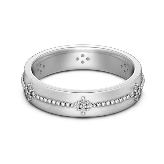 Flydeer Wedding Matching Couple Rings for Women - 925 Sterling Silver Zirconia Flower Design & Beaded Matte-Brushed Finish Lover Ring for Her Silver Size 5-8