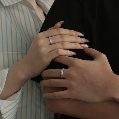 Flydeer Wedding Matching Couple's Band for Men - Solitaire Zirconia with Beaded Around, 925 Sterling Silver Matte-Brushed Finish Lover Ring for His Silver Size 7-12