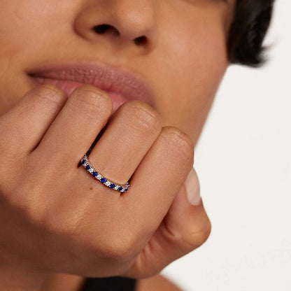 Flydeer Wedding Band for Women 925 Sterling Silver Round Cut 5A CZ Full Eternity Stackable Engagement Ring Blue Sapphire Size 6-9