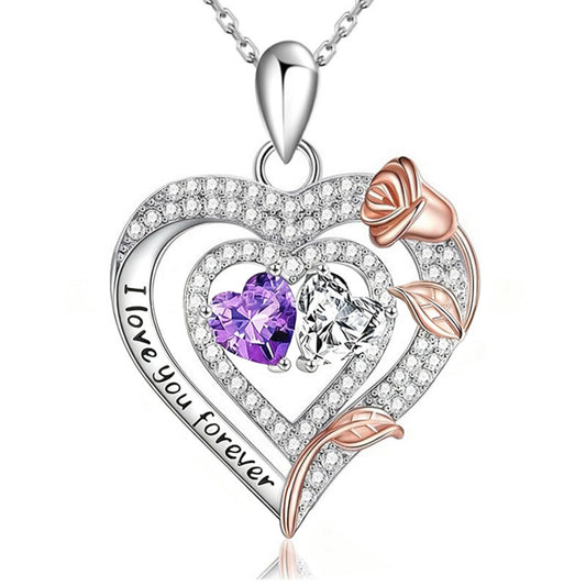 Flydeer Necklaces for Women 925 Sterling Silver Double Heart Birthstone Dainty Pendant Necklace 5A CZ Anniversary Jewelry Gifts for Women