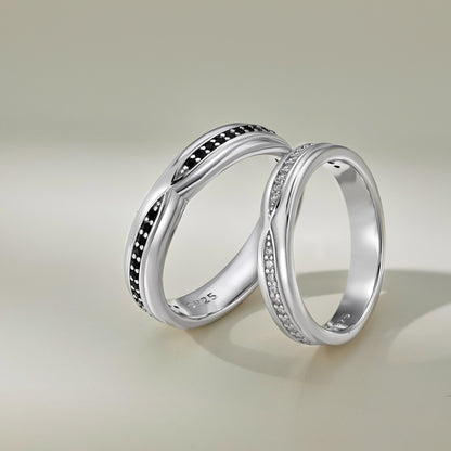 Flydeer Wedding Matching Ring for Men - Pave Black Zirconia with 925 Sterling Silver Groom Lovers Couple Rings for His Silver Size 7-12