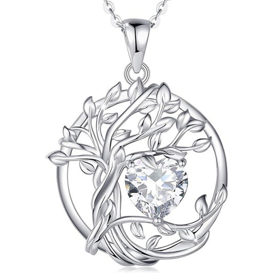 Flydeer Necklaces for Women 925 Sterling Silver Tree of Life Heart Cut Dainty Pendant Necklace 5A CZ Anniversary Jewelry Gifts for Women