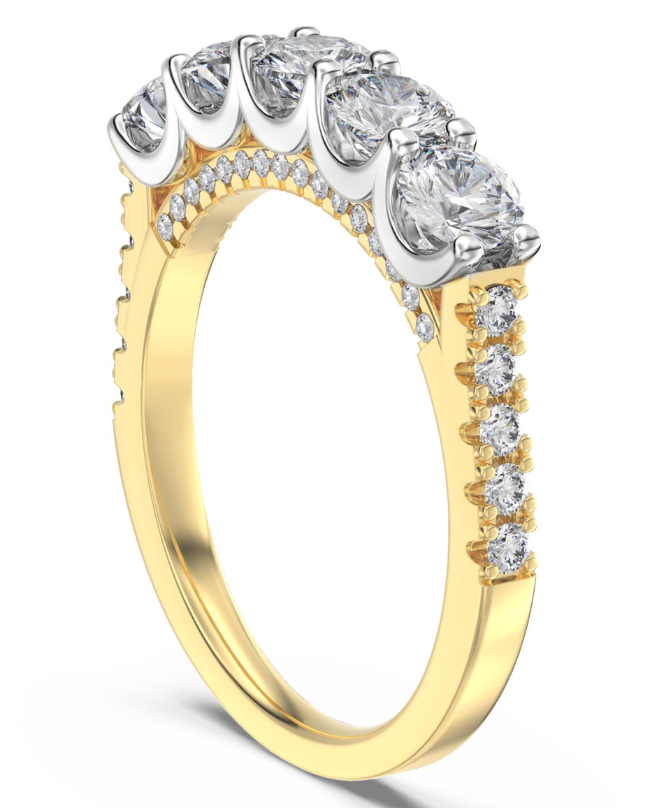 Flydeer Wedding Band Engagement Ring for Women Five Stone with Side Stones Round Cut 925 Sterling Silver 5A Cubic Zirconia Anniversary Ring for Her Size 5-9