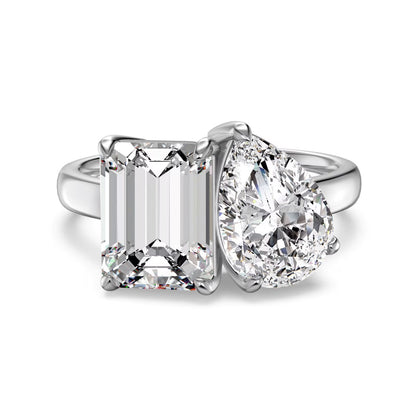 Flydeer Engagement Rings for Women 925 Sterling Silver Toi Et Moi Emerald & Pear Cut Wedding Ring 5A CZ Two Stone Ring for Her Size 5-9