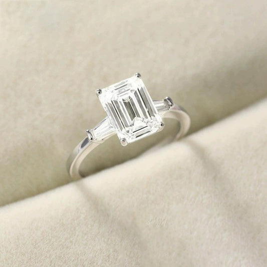 Flydeer Engagement Rings for Woman 925 Sterling Silver Emerald Cut Wedding Woman Rings 3CT 5A CZ Size 5-10