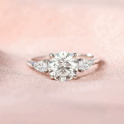 Flydeer Engagement Rings for Woman 925 Sterling Silver Round Pear Cut Three Stone Wedding Rings 2CT 5A CZ Size 5-10
