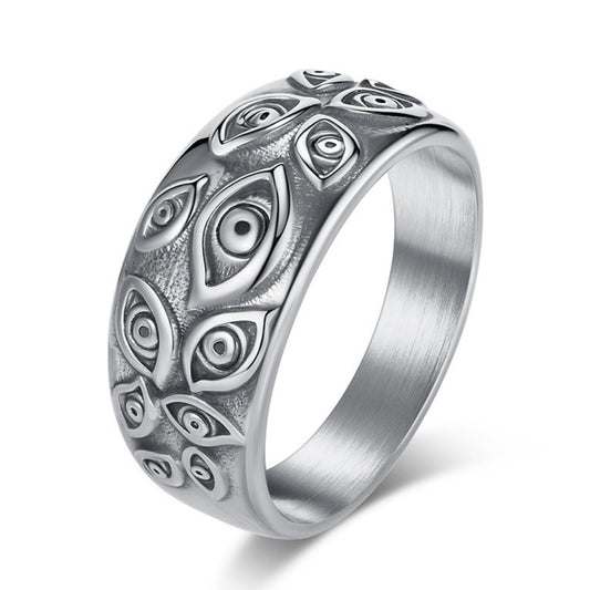 Flydeer Rings for Men Titanium Steel Eye of God 10mm Men Rings All Seeing Eye Rings Vintage Jewelry Size 8-12